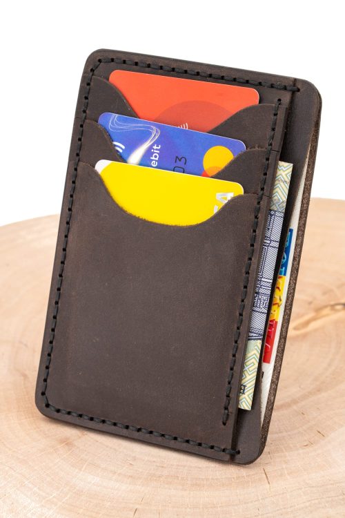 Port card buletin mare piele pull-up - slim, cusut manual