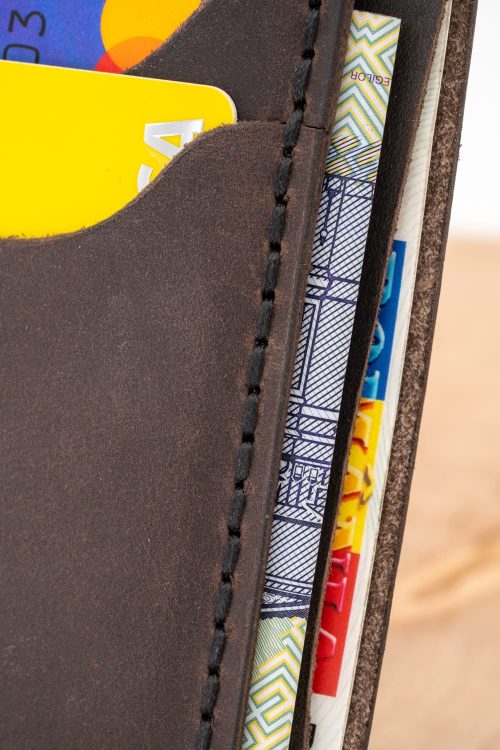 Alternative view of Port card buletin mare piele pull-up - slim, cusut manual
