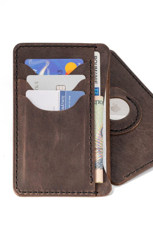 Port card AirTag din piele naturala